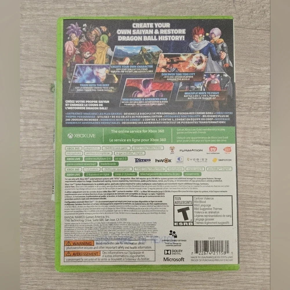 Dragon Ball Xenoverse XV Microsoft Xbox 360 No Manual